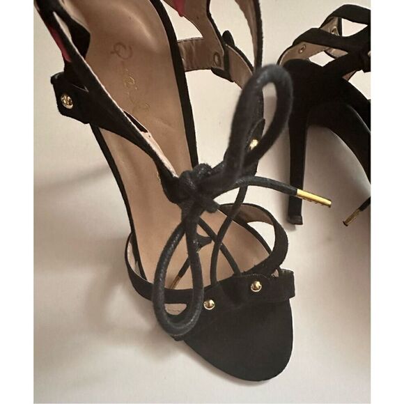 Qupid Black Faux Suede Lace Up Pump with Gold Embellishment - Picture 3 of 5